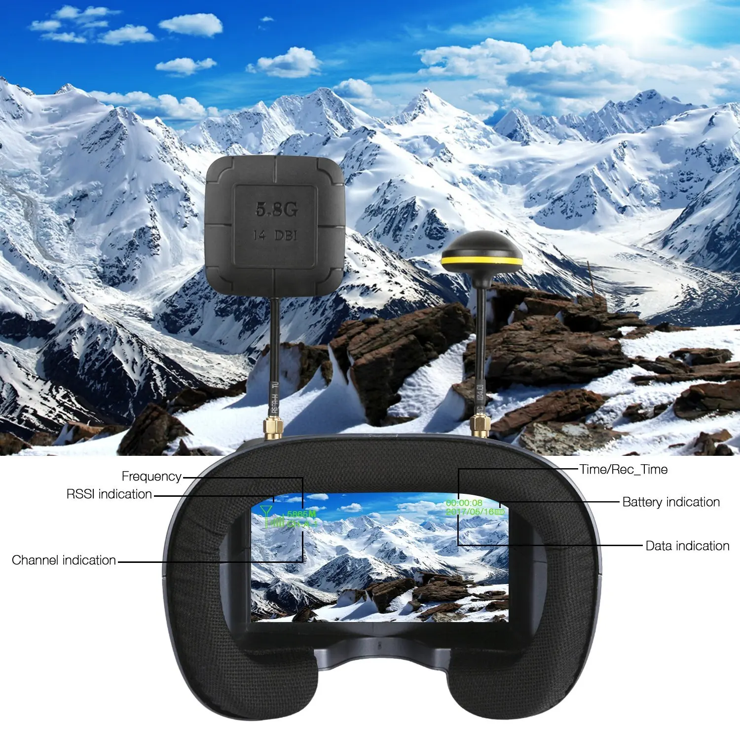 5.8G 40CH 4.3 Inci 800*480 Hea - Fpv Drone Goggles ulasan dan harga